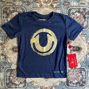 True Religion Kids Graphic Shirt NEW With Tags Size 5 Unisex Boys Girl Blue Gold
